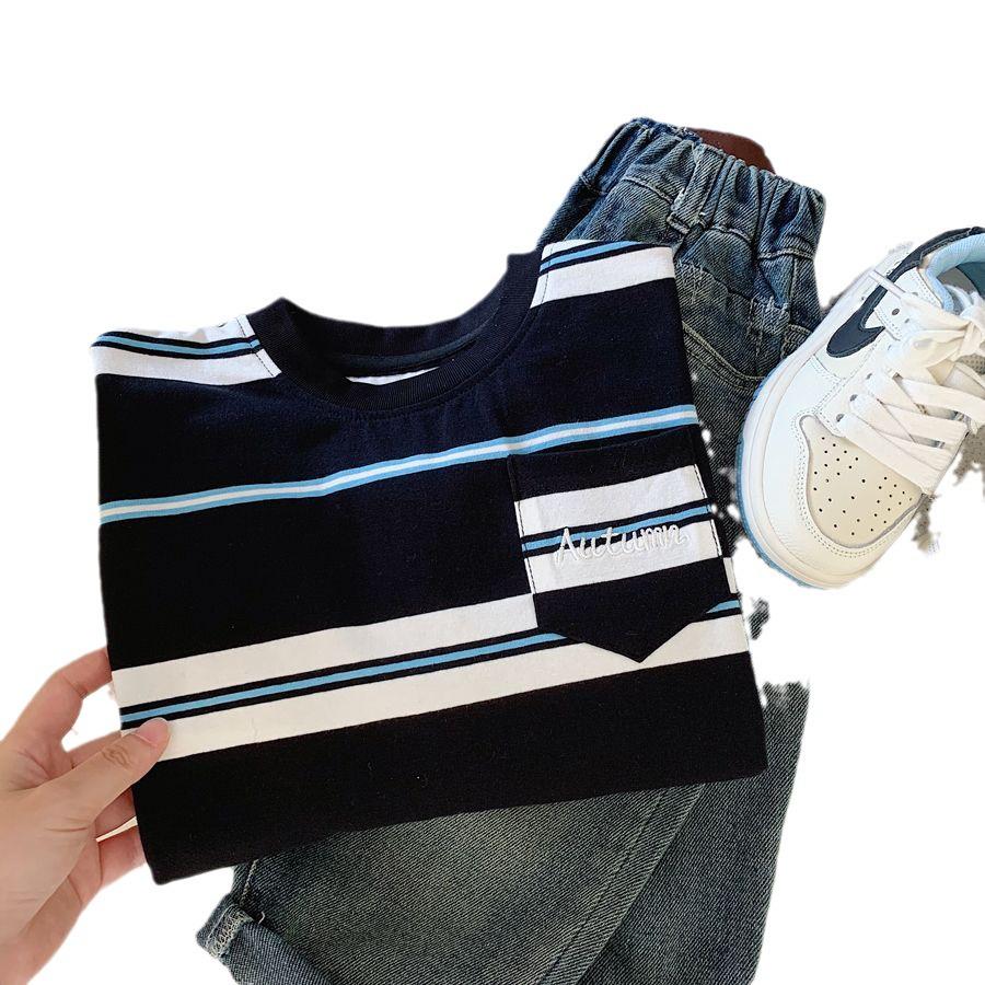 Boys' Striped Long-Sleeve T-Shirt - 2025 Autumn Fashion Trend, Elastic Casual Versatile Cool Top