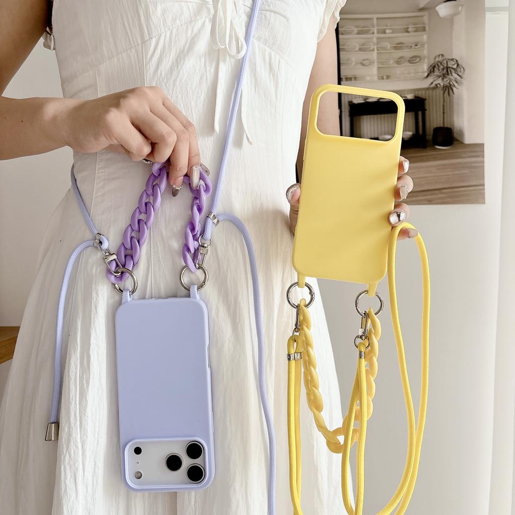 Crossbody Lanyard Strap Acrylic Chain Silicone Case For iPhone 17 Air 17 16 15 14 13 12 11 Pro Max X XR Max 7 8 Plus Samsung S25 S24 23 Ultra Plus