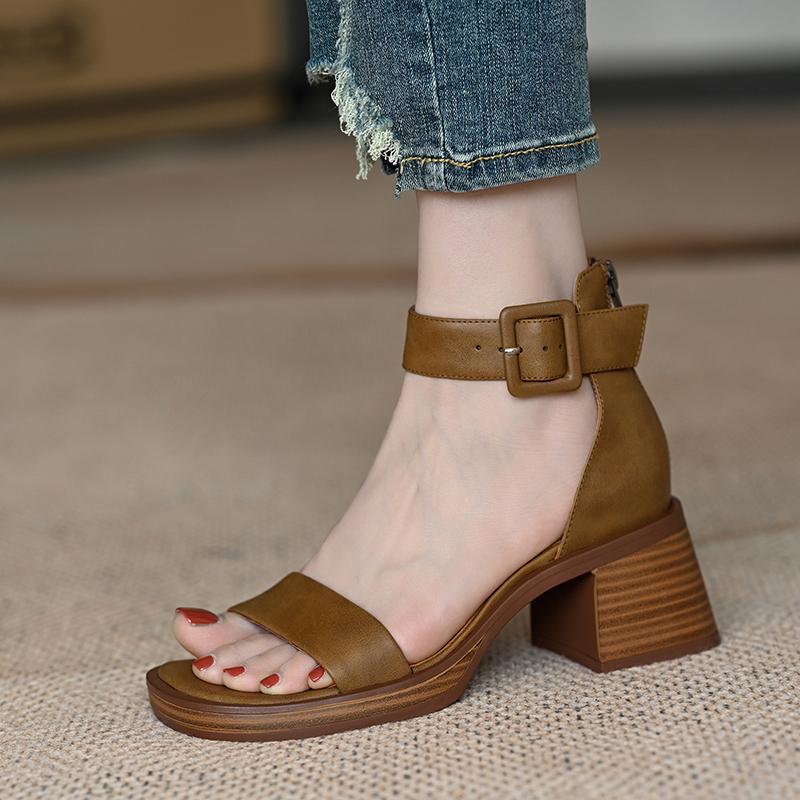 

Містер. M, жіночі французькі сандалі з відкритим носком, літо 2025, нові ретро-босоніжки на платформі з товстим підбором та порожнистими високими підборами 40 хакі