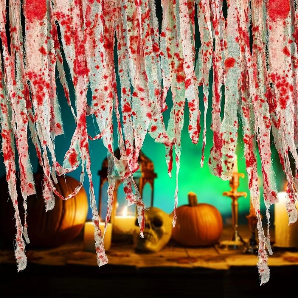 Hanging Halloween Doorway Curtains Scary Theme Bloody Handprints Curtains Bloody Gauze  Bar