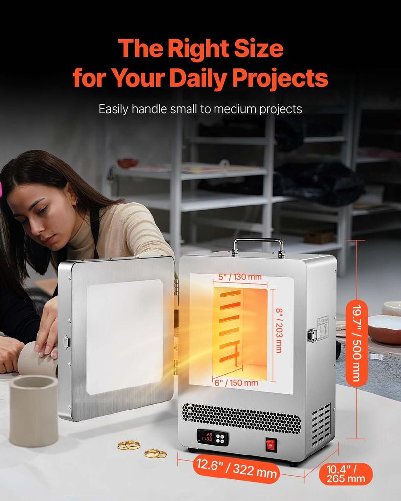 Electric Melting Furnace, 1650W Digital Melting Furnace, Electric Kiln with Max Temperature 2192/1200 for Lost-Wax Casting, Clay DIY, Metal Annealing,