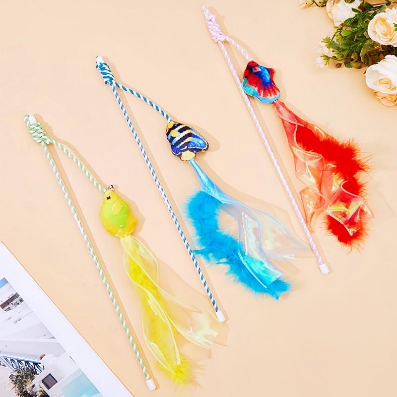 Cat Toy Feather Cats Stick Fish Tassel Cat Toys Interactive Cotton Rope Toy Feather Sticks Toys for Cats Scratching Pet Supplies