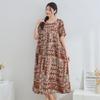 DIMANAF 2025 Women Plus Size Spring Summer Dress Floral Dress Basic Vintage Loose Long Dress Maxi
