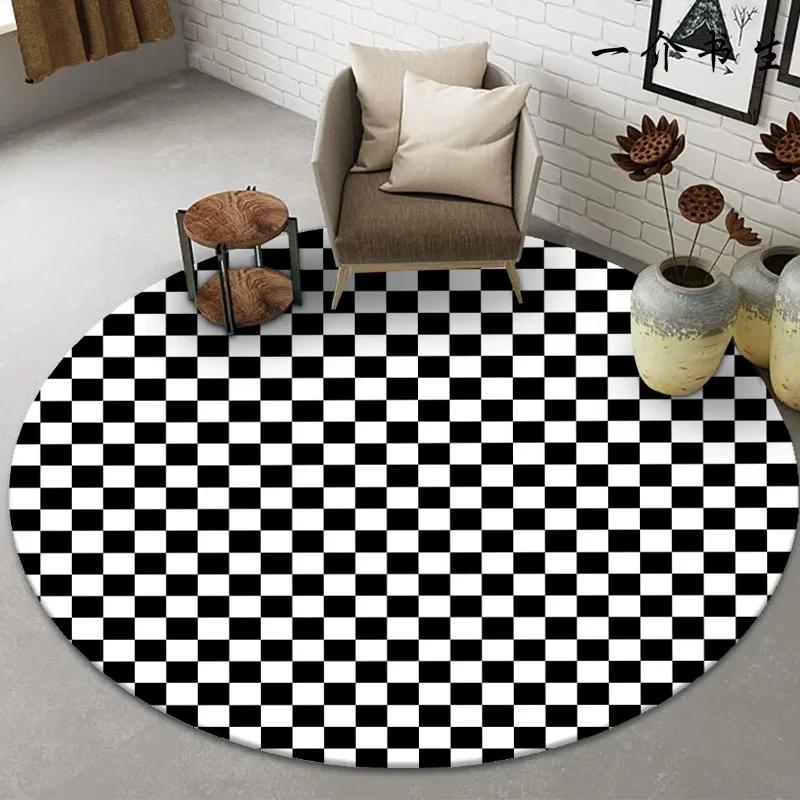 Checkerboard Plaid Round Carpet Geometric Floor Mat for Bedside Dorm Closet Dining Room Decor Soft Non-Slip Area Rugs Doormat