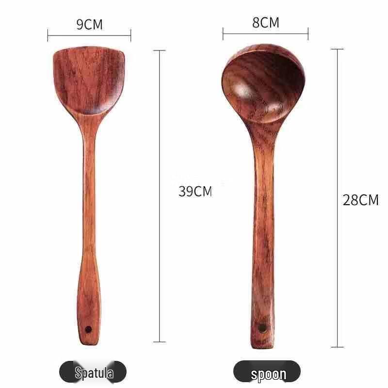 Camellia Wooden Handle Stainless Steel Spatula & Soup Ladle Set
