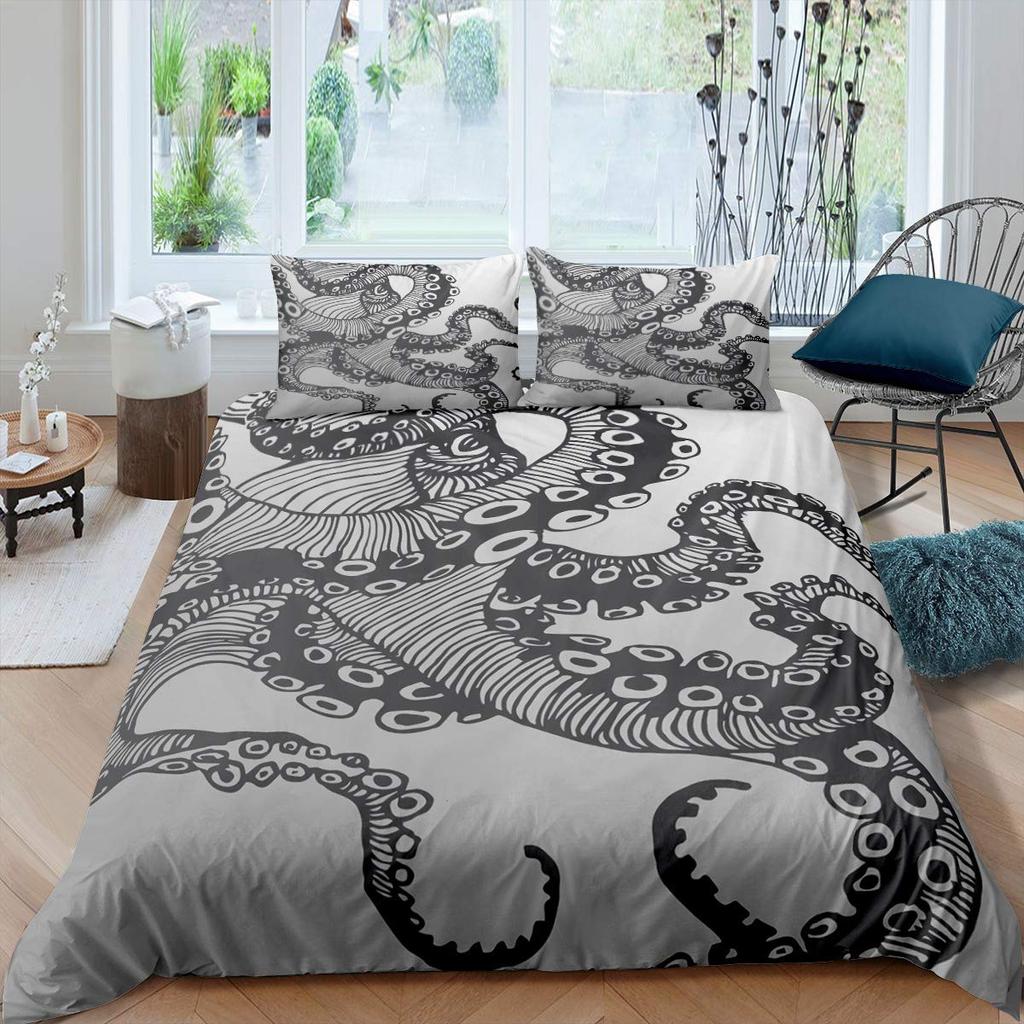Comforter Octopus Green Octopus Tentacles Twin Bedding Set Sea Marine Theme Underwater Animal Comforter