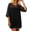 Women's Fashion Stitching Mesh Sequins Round Neck Sexy Slim-Fit 3/4 Sleeve Dress