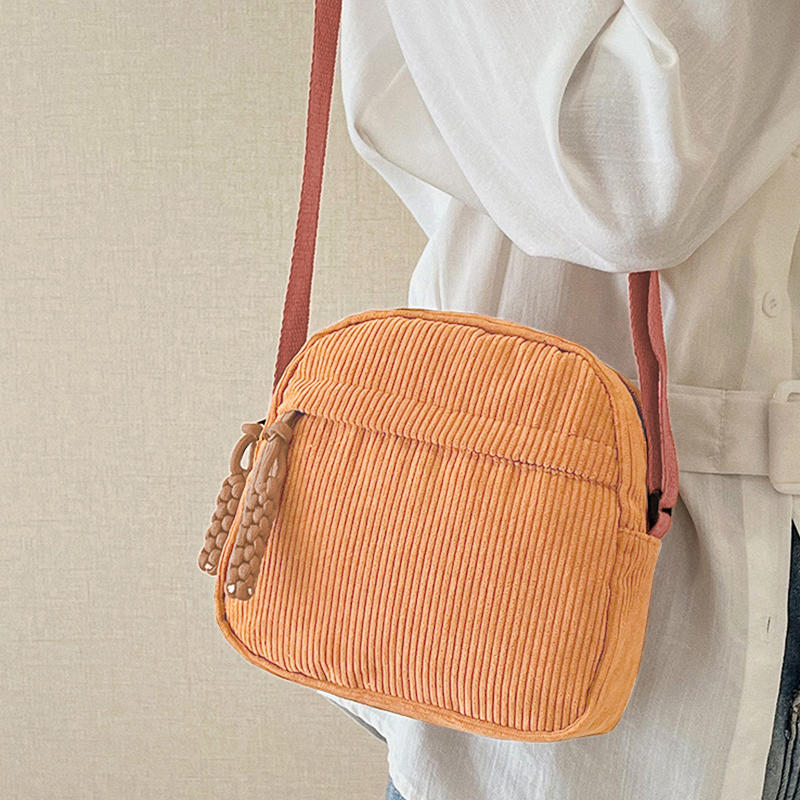 Simple Versatile Crossbody Bag Fashionable Casual Small Square Bag Personalized Commuting Shoulder Bag Corduroy Unisex Handbag