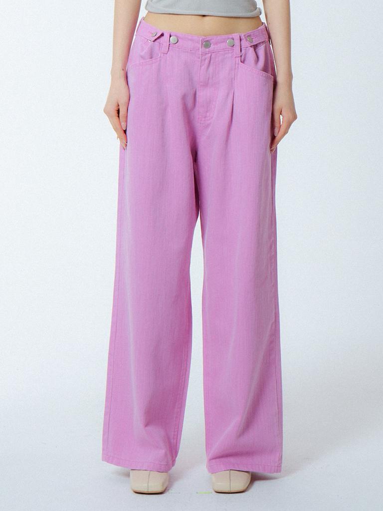 UNKNOWN PLANET Custom One-Pleat Wide Pigment Pants Pink