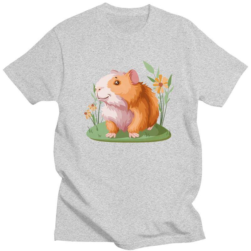 Custom Kawaii Guinea Pig Flower T Shirt Men Pet Animal Tshirts Casual Tee Tops Pure Cotton Oversized Tshirt Merch