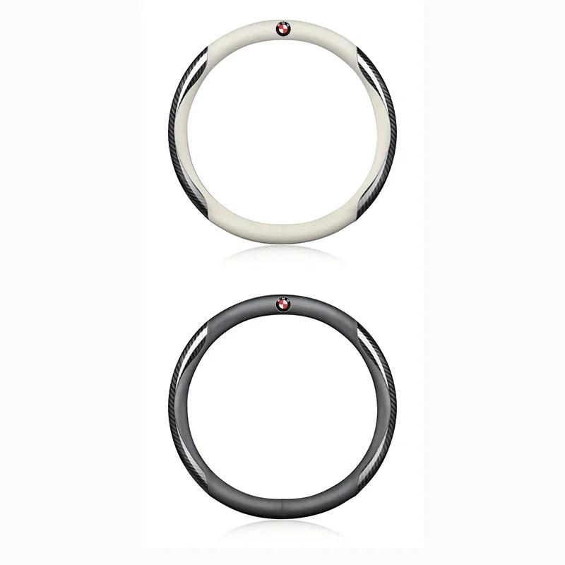 PU Leather Carbon Fiber Car Steering Wheel Cover Emblem Car Accessories For BMW 50th Kith M X1 X2 X3 X4 X5 X6 X7 E46 E90 E60 F10