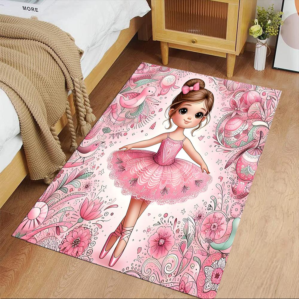 Floral Ballerina Dance Area Rug Perfect for Bedrooms Entryway Dormitory Hallway Anti-slip Rug Decorate Offices Perfect Gift for Women/Men