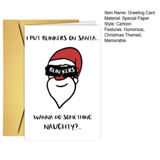 Vtipné vánoční přání pro něj, její humorný kreslený vzor, ​​vánoční skládací přání