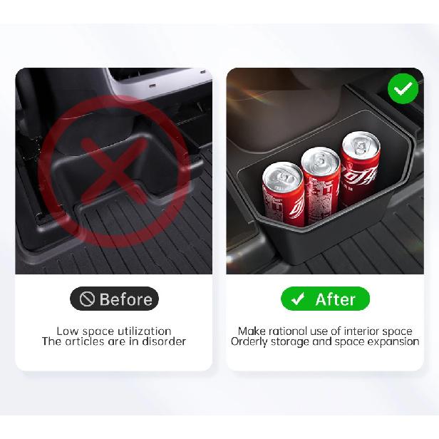 For Tesla Model Y Juniper TPE Rear Center Console Storage Box Organizer Box with Cover Trash Can Under Seat Car Accessories