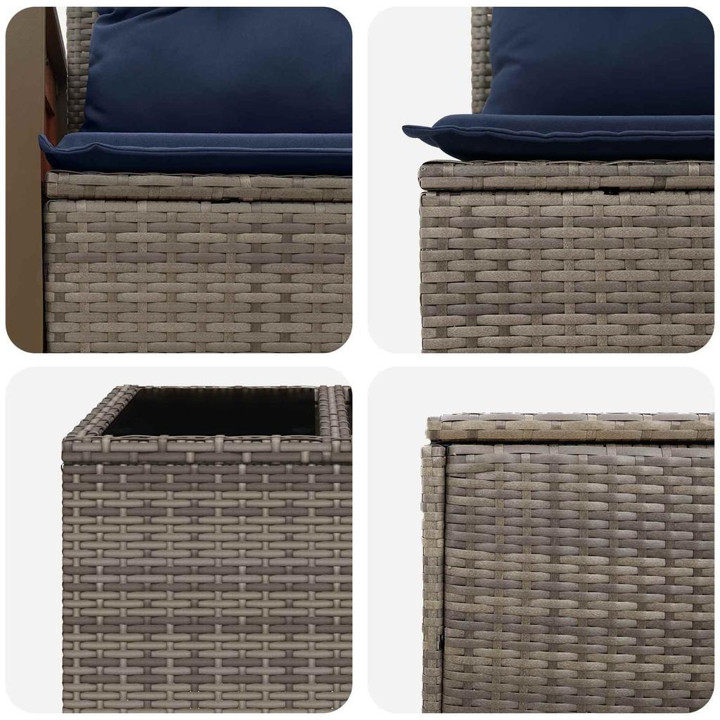 Sofa Set 8 Pieces Gray and Navy Blue Poly Rattan and Steel