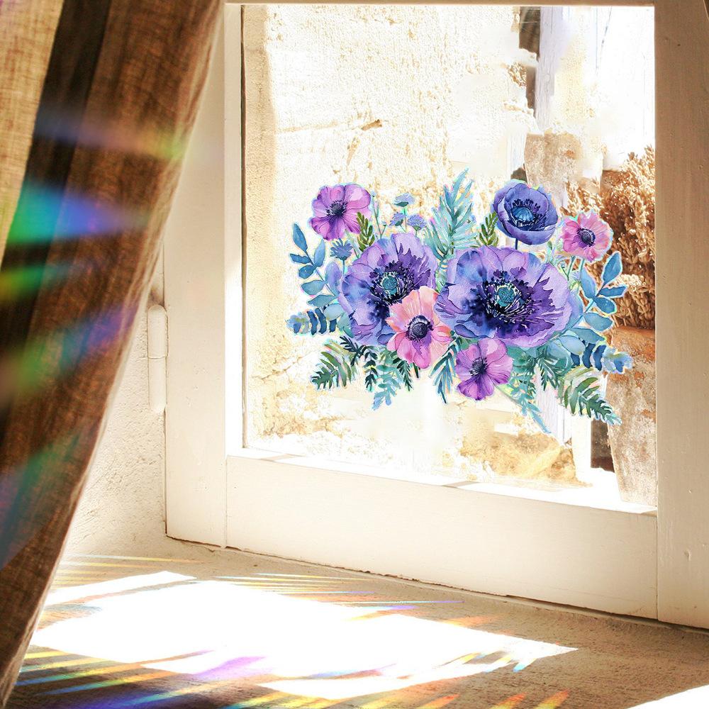 Colorful Purple Flower Home Beautification and Decoration Glass Doors and Windows Static Window Stickers