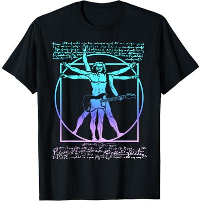 Vitruvian Man Guitarist Rock Star- Leonardo Da Vinci Guitar T-Shirt
