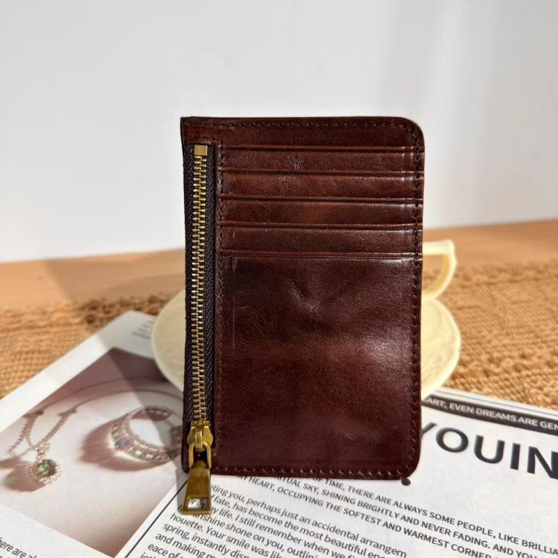 Genuine Leather Wallet for Women Vintage Slim Credit Card Holder with Zipper Coin Pocket