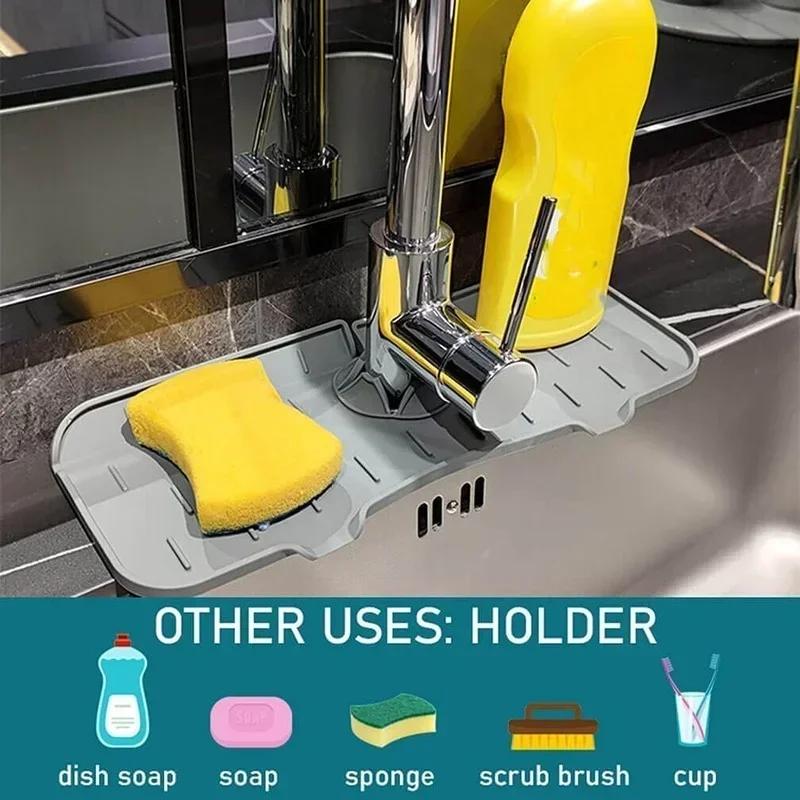 Kitchen Faucet Absorbent Mat Silicone Sink Drain Pad Foldable Sink Tray Holder Bathroom Countertop Protector Kitchen Organizer