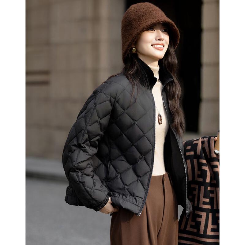 Demana Women's 90% Duck Down Matte Stand Collar Ruffle Hem Jacket