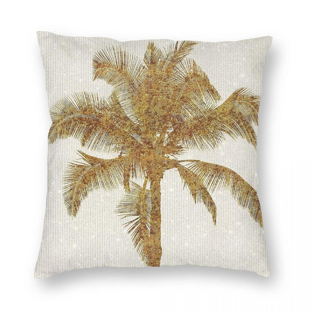 Goldene Palme Faux Metallische Folie Quadratische Kissenhülle Polyester Leinen Samt Bedruckt Reißverschluss Dekorative Kissenhülle Auto Kissenbezug