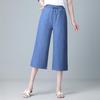 Summer New Style Cropped Wide-leg Pants Women's Thin Ice Silk Plus Fat Plus Size Elastic Waist Loose Women's Pants