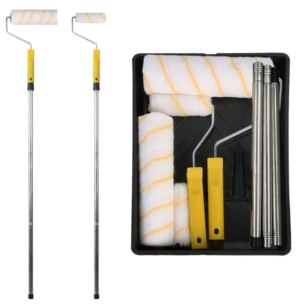 Paint Roller Set with Extension Pole, Tray, and Brush - Yellow/White