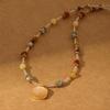Holiday atmosphere natural stone beaded white necklace versatile, niche Alxa stone high color retention titanium steel neck chain