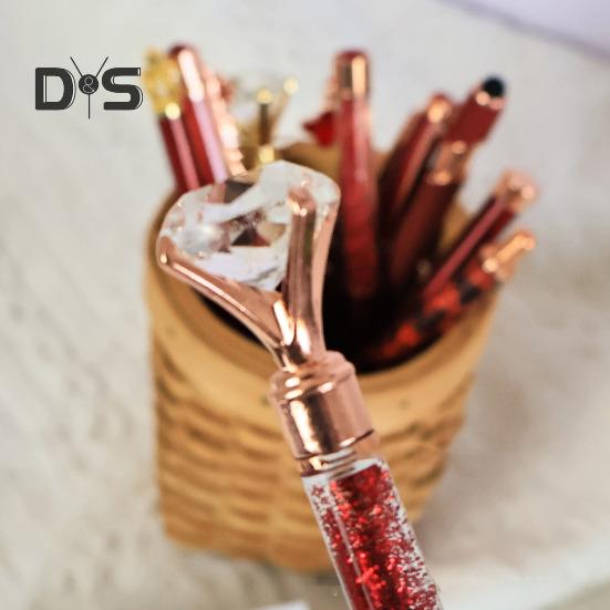 9Pcs Ballpoint Pen Set Metal Faux Crystal Pen Bling Dynamic Liquid Sand Pen for Journaling Retractable Glitter Black Ink Pen for Office School