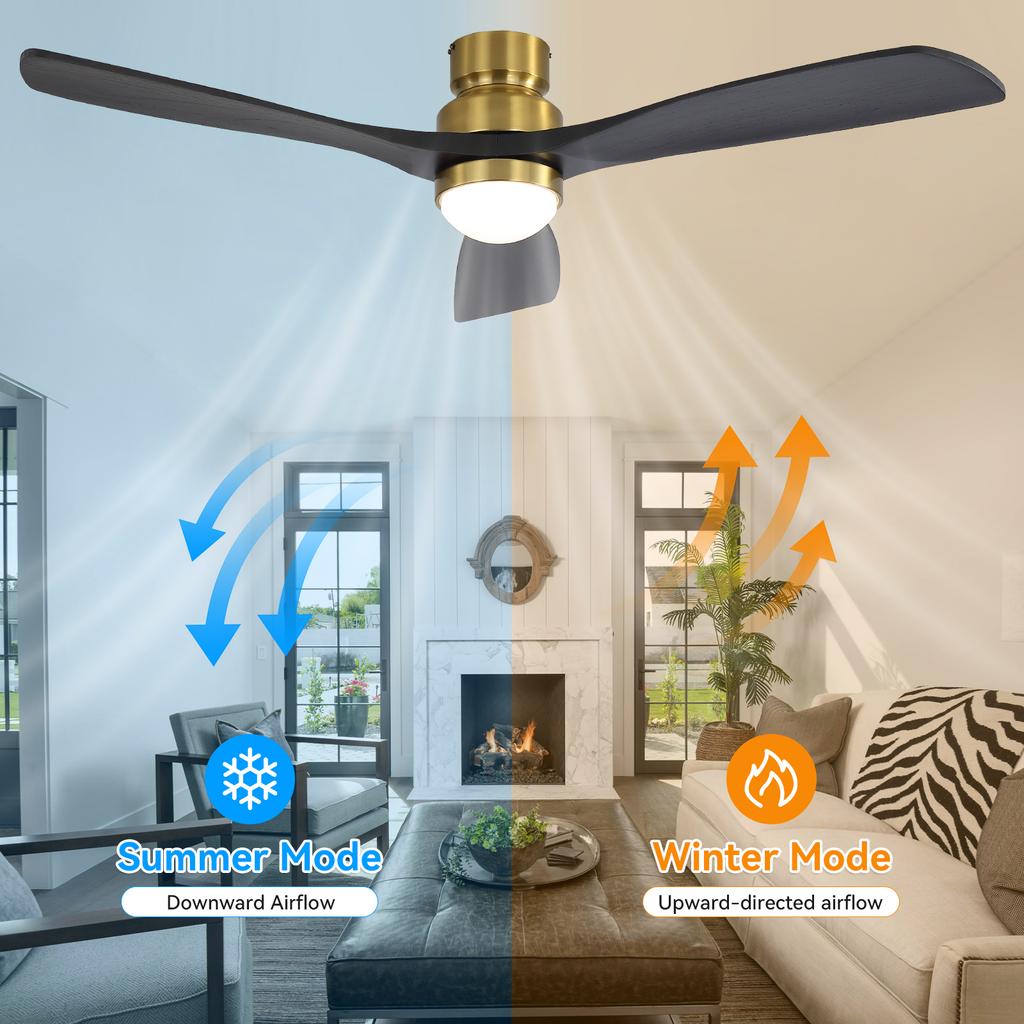 52-inch ceiling fan with LED light, dimmable, DC motor, timer function (1/4/8 h), 6 speed levels