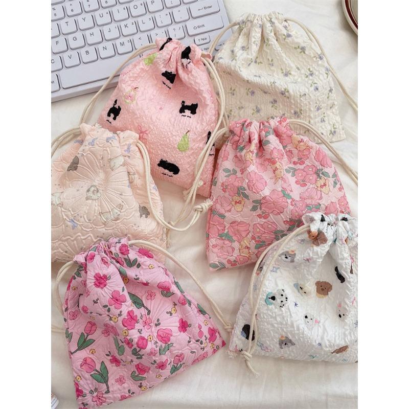 Cute Bear Cartoon Drawstring Pocket Women Drawstring Bags Cosmetic Bag Makeup Bag Large Capacity Coin Purse Coin Pouch