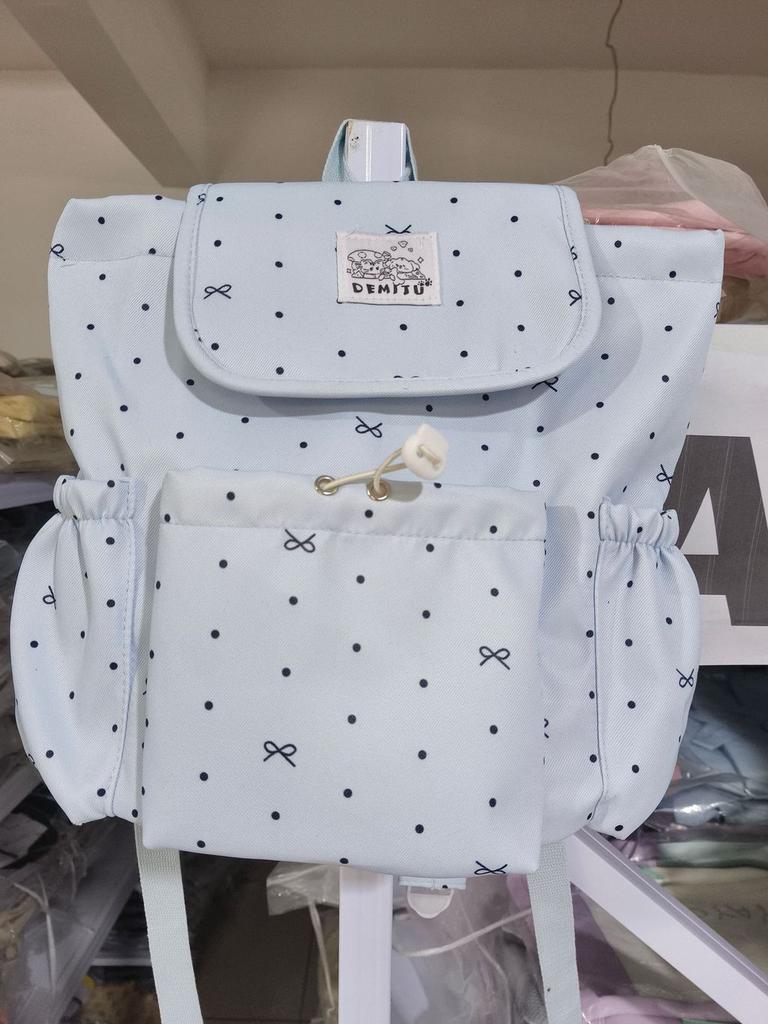 College Style Bow Dot Nylon Backpack For School And Travel With Laptop Storage