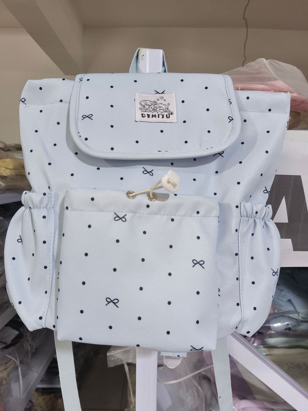 

College Style Bow Dot Nylon Backpack For School And Travel With Laptop Storage
