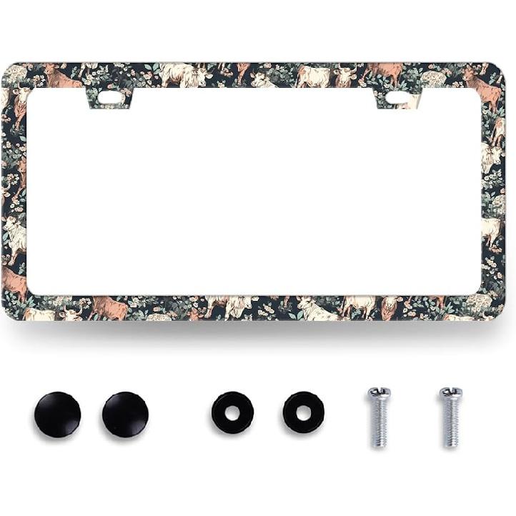 Pink Flamingo License Plate Frame Beautiful Glitter Animal License Plate Holder For Car Decorative Stainless Steel Colorful License Plate Flamingos