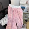 1116 New Pink Plaid Wide Leg Pants Women's Korean Simple Loose Casual Pants Versatile Comfortable Home Pants