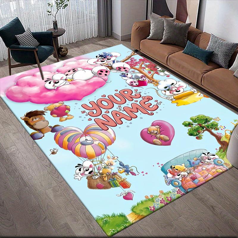 Custom Name,Diddl Home Sofa Decoration for Living Room & Bedroom, Non‑Slip Play Flannel Floor Mat for Game Room