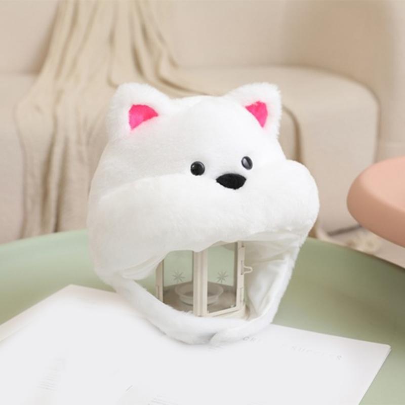 White Terrier Dog Hat Soft Fleece Winter Hat For Cold Weather Easy To Wear Photo Props