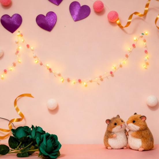 LED Pom Poms Fairy String Lights with 20 Pink Heart LEDs Battery Operated Romantic Garland Lights