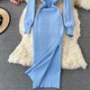 RUGOD Sexy Round Neck Knitted Slit Dress Women's New Autumn and Winter Bottoming Tight Elastic Wrap Hip Sweater Dress