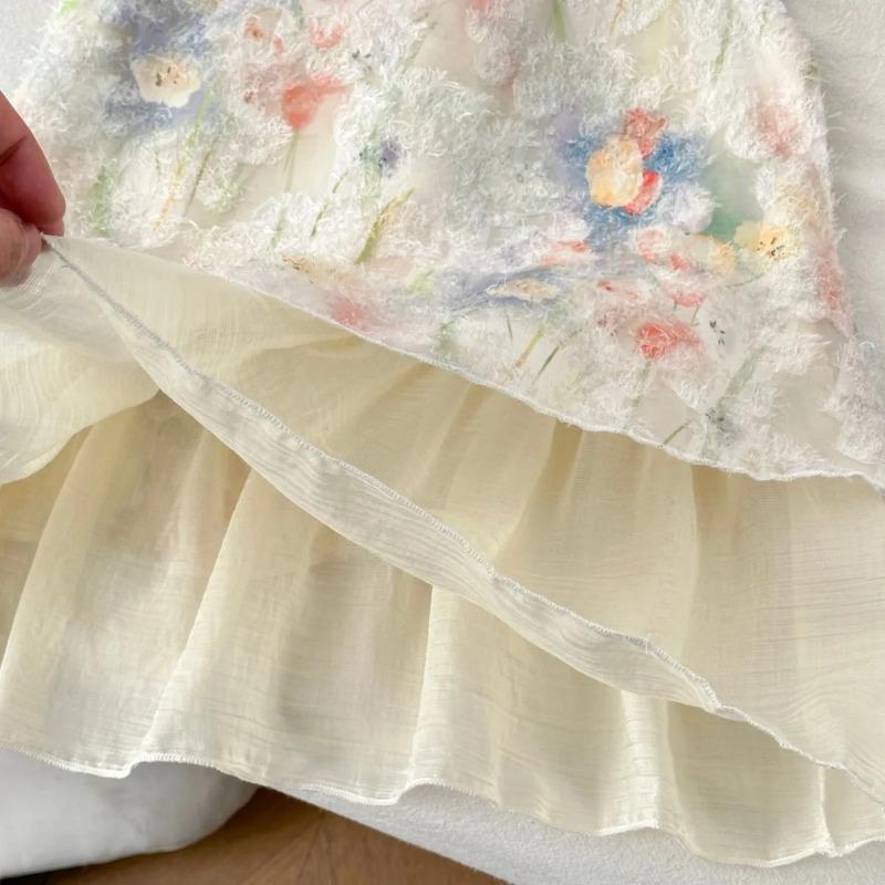 Girls Sleeveless Tulip Print Dress Bow Soft Summer Dress Sweet Princess Outfit Kids Dresses