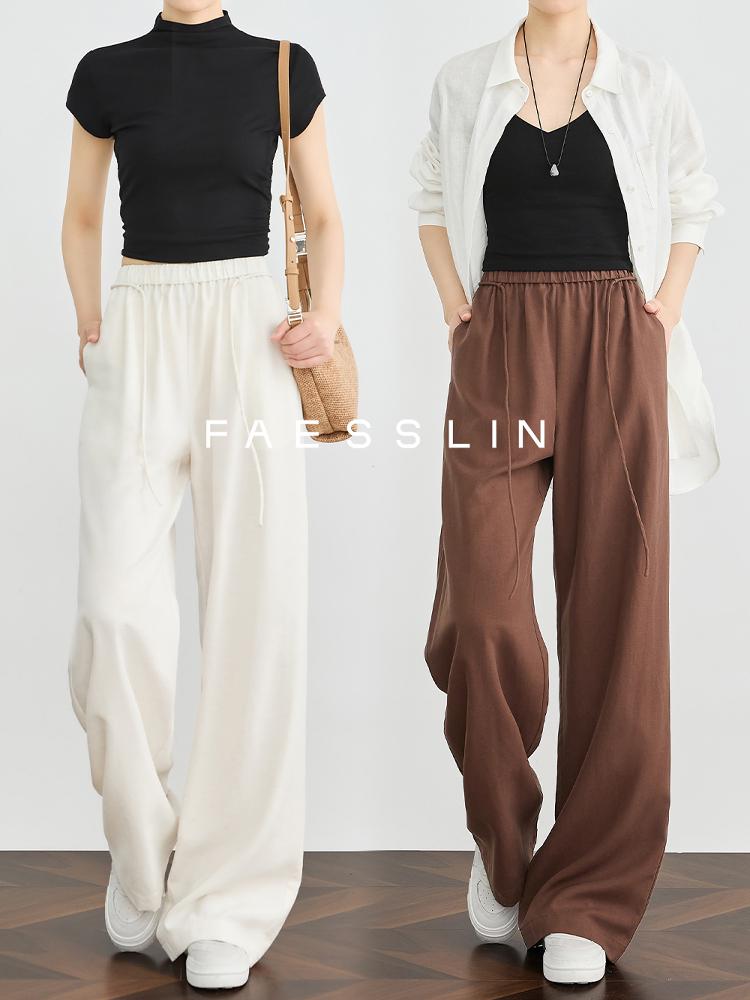 **Women s 2026 Summer Tencel High-Waisted Loose White Wide-Leg Pants** Large