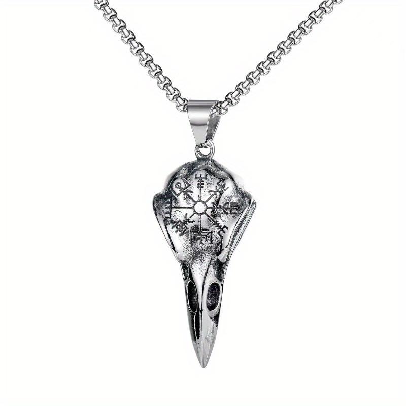 New Viking bird head pendant, Viking bird compass pendant, European and American retro personalized skull bird head necklace.