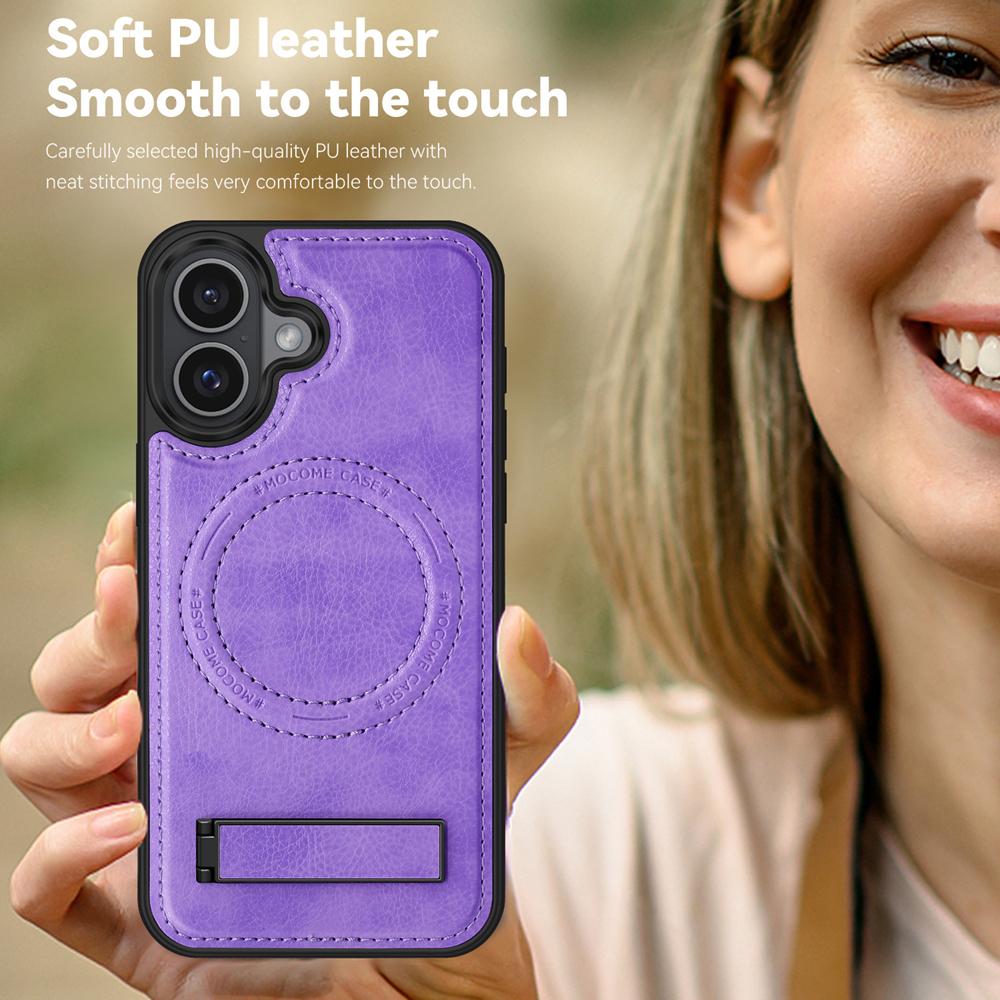 KEYSION Luxuxy PU Leather Magnetic Case for MagSafe for iPhone 16 Plus 15 Kickstand Shockproof Phone Cover for iPhone 15 16 Plus