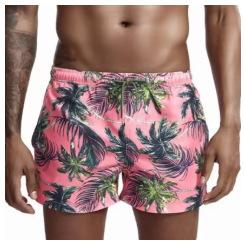 Men s beach shorts, patterned swimsuit, quick-dry print, informal beach vacation pants S