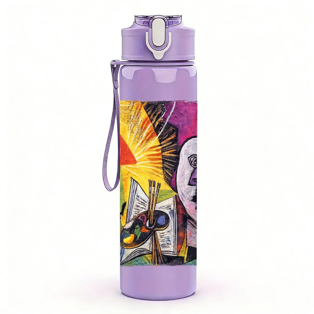 1PC Abstract Colorful Portrait Art Print 750ml Color Plastic Sports Water Bottle Leakproof Flip Straw Lid Suitable for Sports Office Home Use