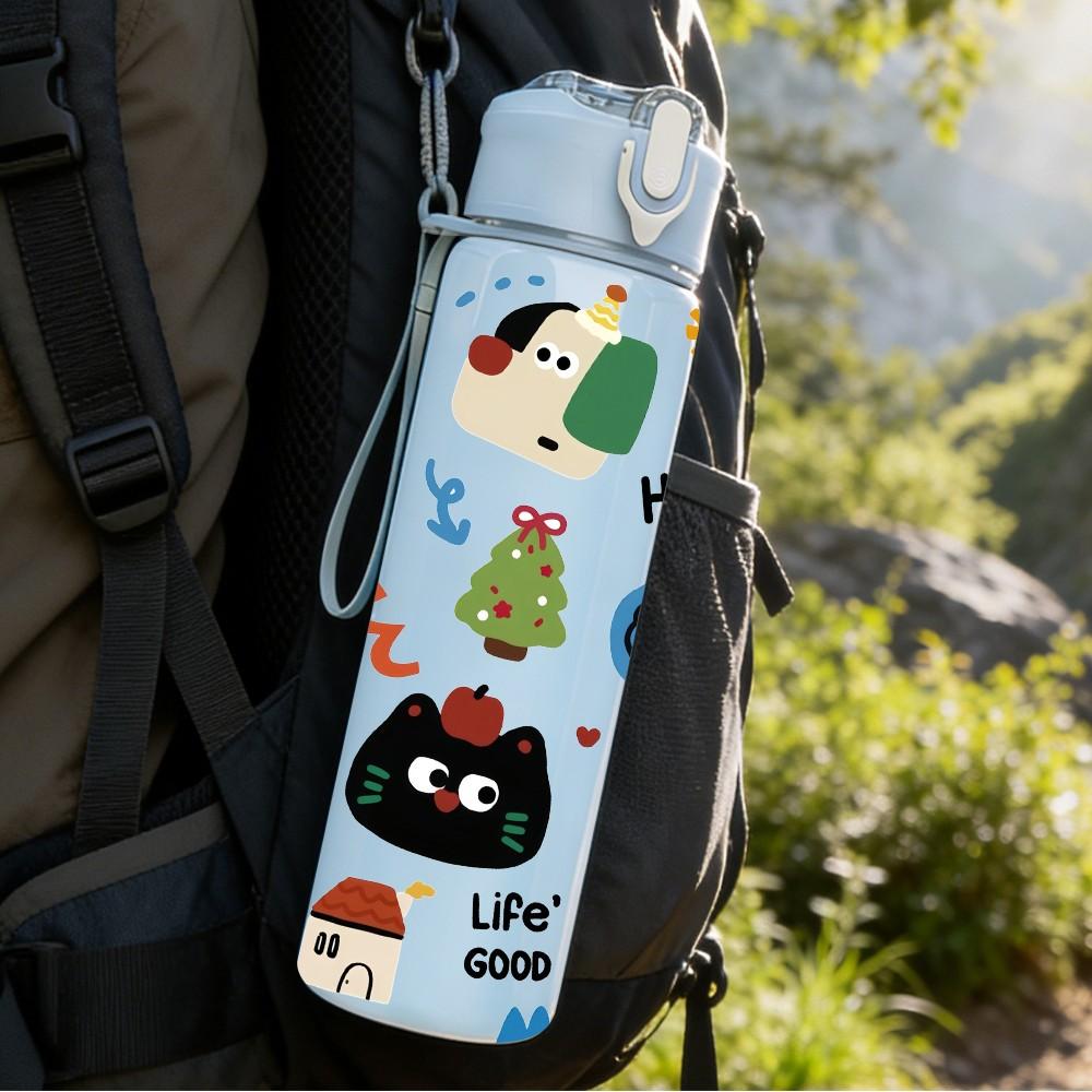 1PC Animal Avatar Collection Print 750ml Color Plastic Sports Water Bottle Leakproof Flip Straw Lid Suitable for Sports Office Home Use