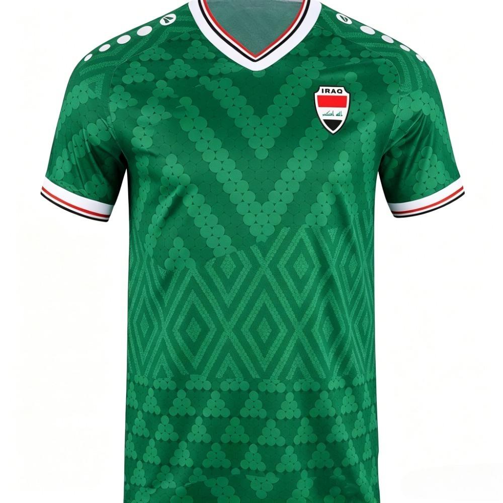 2026 Irak Stil Fußballtrikot Leicht Atmungsaktiv Sport-T-Shirt Grün Weiß Fußballfan-Shirt Familien-Passform Sport 3D T-Shirt M
