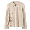 Johnature Chinese Style Vintage Frenulum Jacquard Collar Shirt Autumn Woman Solid Color Long Sleeves Shirt