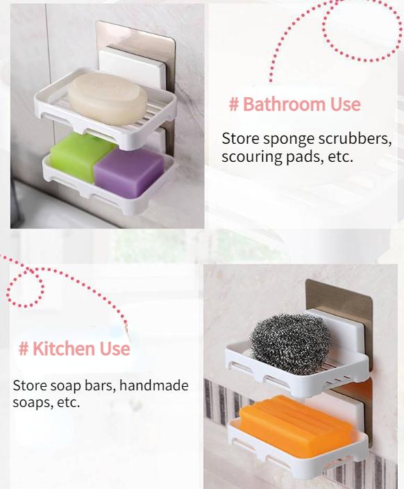 Wall-Mounted Soap Dish with Drainage - No Drilling Required Strong Adhesive, No-Trace Soap Holder (1 Piece)