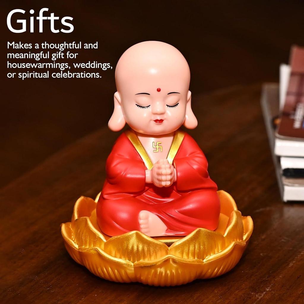 Autozubehör für Armaturenbrett – Solarbetriebene Namaste Buddha-Statue | Glückssymbol | Niedliche Solar-Mönchsdekoration |